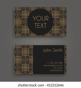 Vector Business card Design Template with Ornamental geometric pattern and  Art Nouveau logo in mono line style