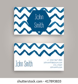 Vector business card design template with Hand drawn color ink pattern. Hand drawn ink background.