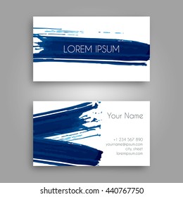 Vector business card design template with ink brush elements. Hand drawn ink background.