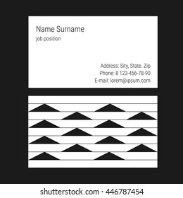 Vector business card design template on black background. Abstract stylish geometric shapes on a business card
