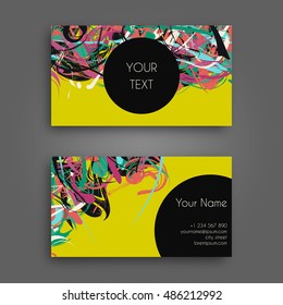 Vector business card design template with Abstract marbled ink background. Hand drawn texture with liquid paint.

