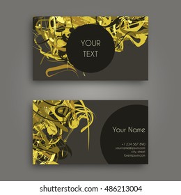 Vector business card design template with Abstract marbled ink background. Hand drawn texture with liquid paint.

