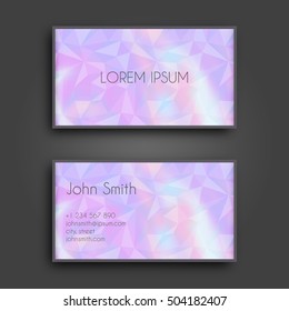 Vector business card design template with abstract triangle polygonal background.