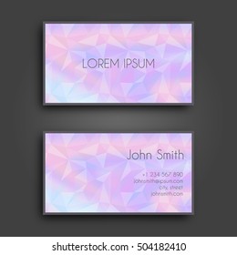 Vector business card design template with abstract triangle polygonal background.