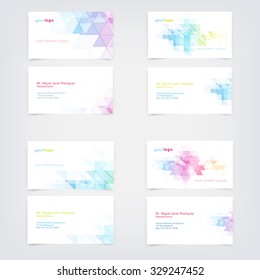 Vector business card design templates collection with triangular geometric pattern backgrounds