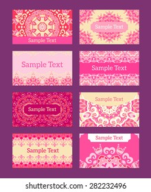 Vector business card with floral pattern. Hand painted illustration.