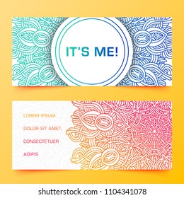 Vector business card with gold decorative elements.