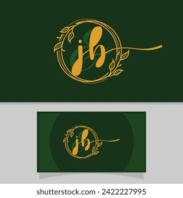 Vector business card hand drawn calligraphic floral letter j and b