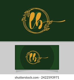 Vector business card hand drawn calligraphic floral letter l and b