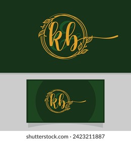 Vector business card hand drawn calligraphic floral letter k and b