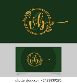 Vector business card hand drawn calligraphic floral letter v and b