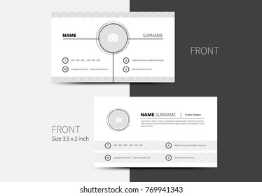 Vector business card layout with grating or net background in clean graphic style idea. Abstract design. Place for profile photo.