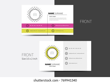 Vector business card layout with place for photo and grating background elements. Creative graphic material.