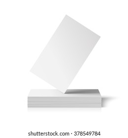 Vector business card mockup. One card standing on top of a pile. Realistic illustration.