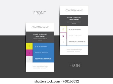 Vector business card with multi color sections in a vertical position
