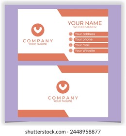 Vector business card red with white flat design template