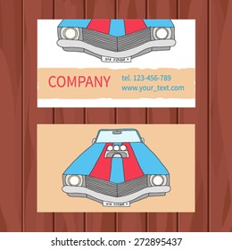 vector business card. retro car. american muscle car