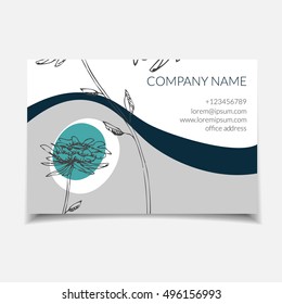 Vector business card set for art manager, wedding planner, florist with abstract flower design. Hand drawn. Made with ink. Isolated.