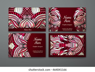 Vector business card set. Tribal abstract pattern pattern and ornaments. Ethnic design Layout. Front page and back page.