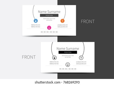 Vector business card with simple circle oriented graphic icons for multipurpose use
