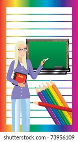 Vector of Business Card. Teacher with Chalkboard and notebook. There is room for text. See others in this series.