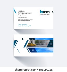 Vector business card template with banner and diagonals, for engineering, business, building, consulting. Simple and clean design. Creative corporate identity layout.