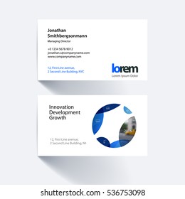 Vector business card template with blue circle, soft shapes, round for IT, business, beauty. Simple and clean design. Creative corporate identity layout set.