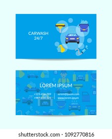 Vector business card template for car washing service with flat icons
