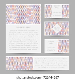 Vector business card template with colored knitted pattern.