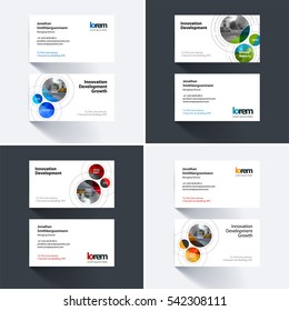Vector business card template with colourful rounds, circles, soft lines for IT, business, technology. Simple and clean design. Creative corporate identity layout set.