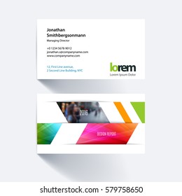 Vector business card template with colourful abstract plant, triangles for business, industry, eco, finance. Simple and clean design. Creative corporate identity layout set with effects.