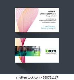 Vector business card template with colourful  waves, lines, soft shapes for eco, business, tech. Simple and clean design. Creative corporate identity layout set with effects.