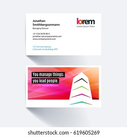 Vector business card template with colourful building shapes for construction, house, home theme. Simple and clean design. Creative corporate identity layout set with effects.