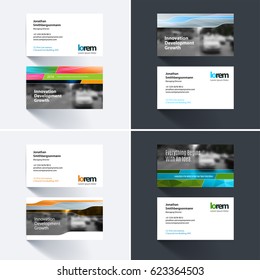 Vector business card template with colourful abstract rectangular shapes for construction, teamwork. Simple and clean design. Creative corporate identity layout set with effects.
