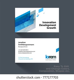 Vector business card template with colourful strong geometric shapes