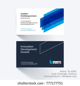 Vector business card template with colourful strong geometric shapes