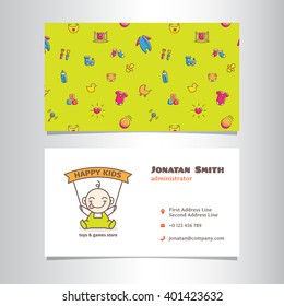 Vector Business Card Template With Cute Baby Shop Logo