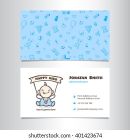 Vector Business Card Template With Cute Baby Shop Logo