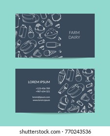 Vector business card template for dairy shop or organic farm with dairy elements and place for text illustration