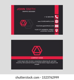 Vector business card template. Dark gray with pink accents