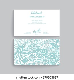 Vector  business card template with decorative ornament, original design, wave decoration, seamless pattern is masked and complete. Design your own card, corporate identity