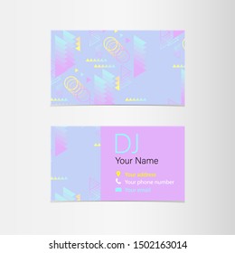 Vector business card template for DJ, abstract, lilac background.