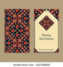 Vector business card template. Ethnic asian ornaments. Ornamental design in oriental style. Geometric and floral motifs