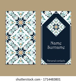 Plantilla de tarjeta de visita de vectores. Ornamentos étnicos asiáticos. Diseño ornamental de estilo oriental. Motivos geométricos y florales
