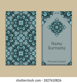Vector business card template. Ethnic asian ornaments. Ornamental design in oriental style. Geometric and floral motifs