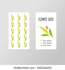Vector business card template for a flower shop. Tulips on the white background.