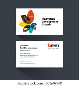 Vector business card template with with flower petals shapes for engineering and nature concept. Simple and clean design. Creative corporate identity layout.