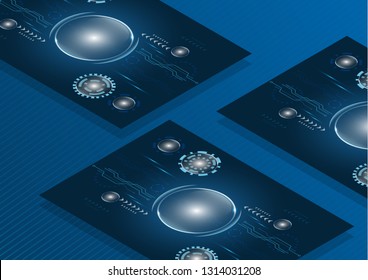 Vector business card template, flyer with technological background for business technical presentations. Creative corporate identity layout with effects. - Vector graphics