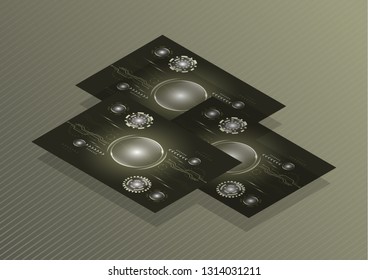Vector business card template, flyer with technological background for business technical presentations. Creative corporate identity layout with effects. - Vector graphics