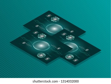 Vector business card template, flyer with technological background for business technical presentations. Creative corporate identity layout with effects. - Vector graphics